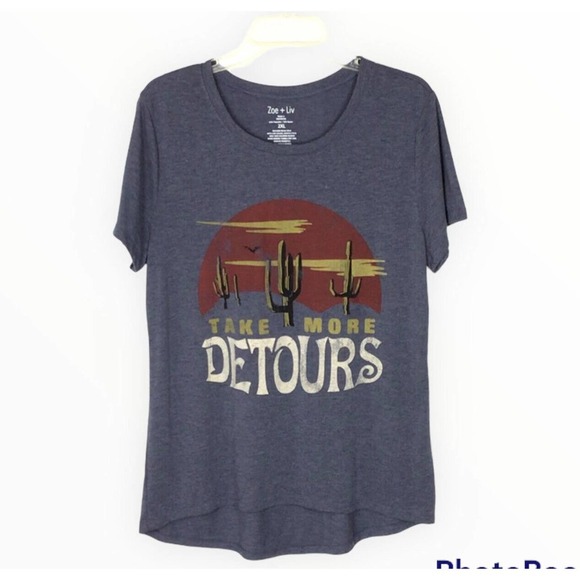 Zoe + Liv Tops - Zoe + Liv Take More Detours Graphic Shirt Blue Cactus Womens Size 2XL